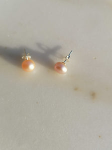 Peach Pearl Stud Earrings