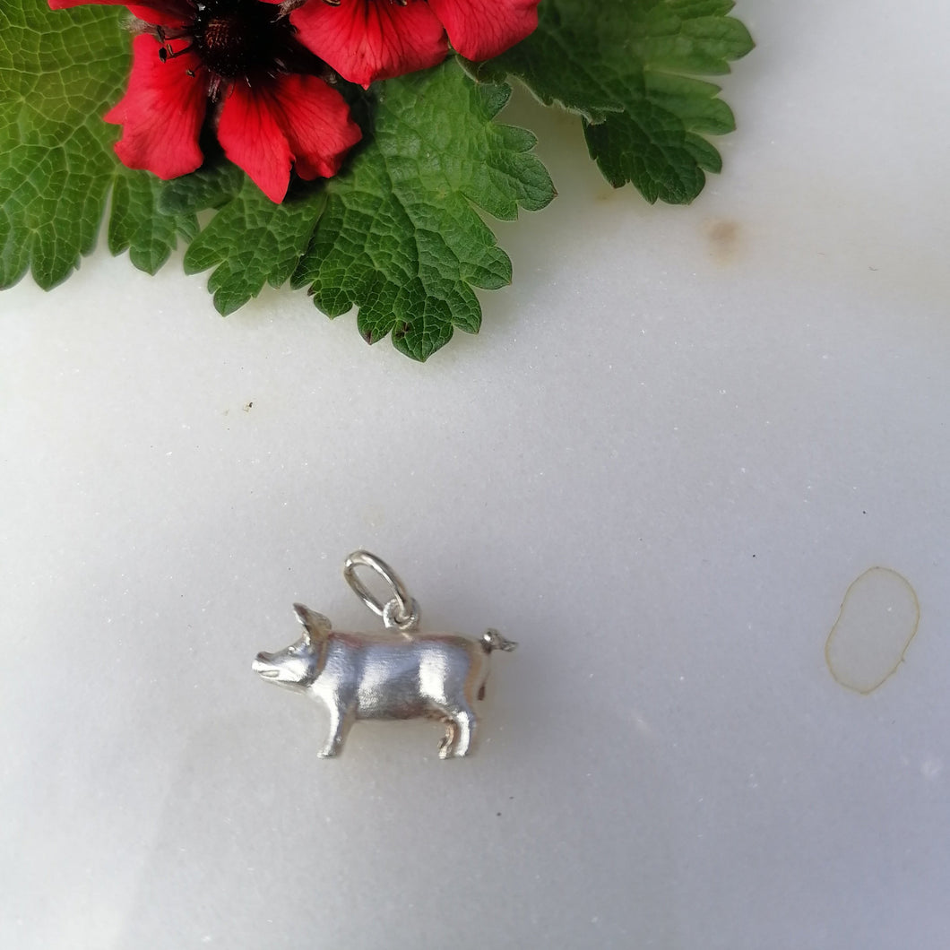 Silver Pig Charm