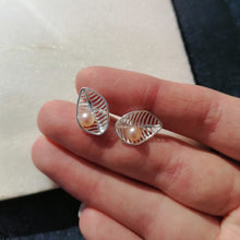 Load image into Gallery viewer, Pearl Leaf Shaped Stud Earrings

