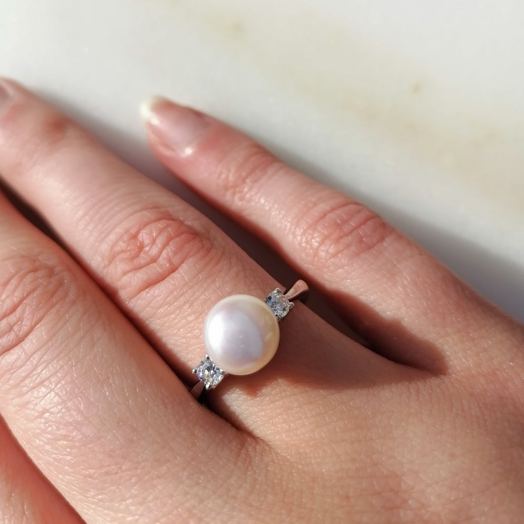Classic Pearl and Zircon Ring